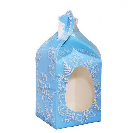 Коробка для пасхальных куличей 11х11х14 см, Happy Easter голубая - фото