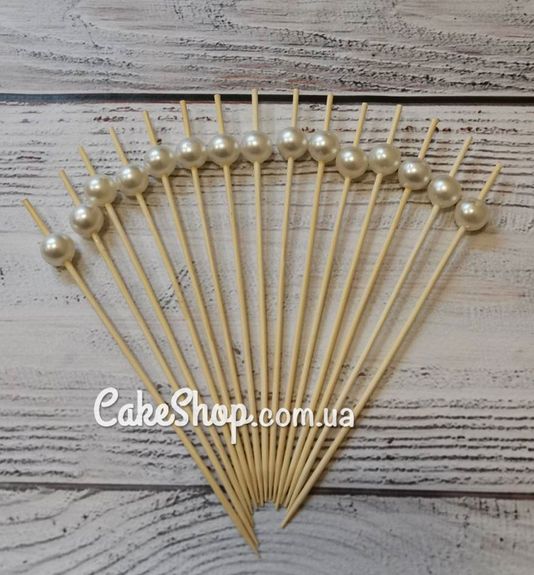 ⋗ Шпажка деревянная для канапе с белой жемчужиной L 120 мм (уп 50 шт) купить в Украине ➛ CakeShop.com.ua, фото