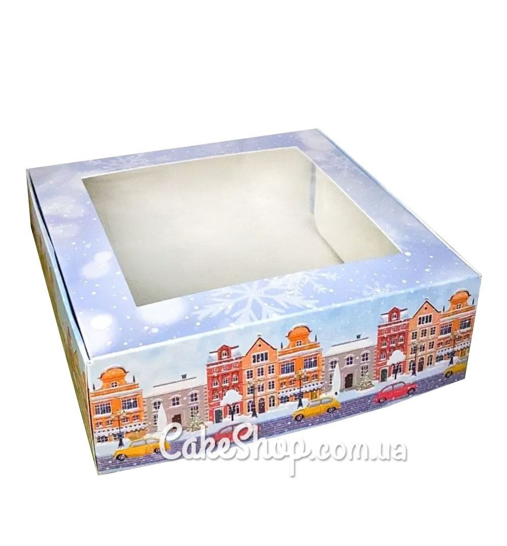 ⋗ Коробка для зефира с окном Зимний город, 20х20х7 см купить в Украине ➛ CakeShop.com.ua, фото