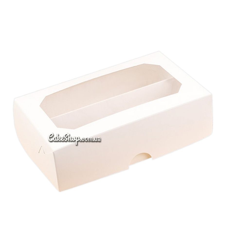 Коробка для макаронс, зефіру з вікном Біла, 20х12х6 см - фото