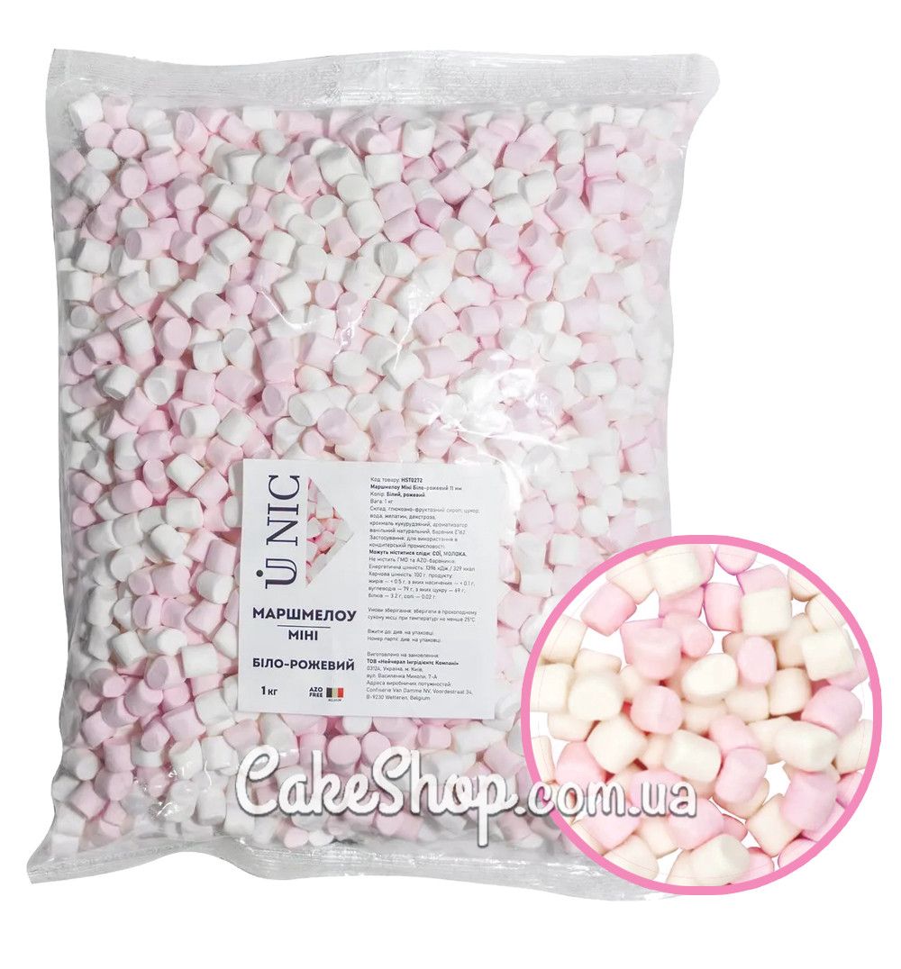 ⋗ Маршмеллоу міні U NIC Біло-рожеве, 1 кг купити в Україні ➛ CakeShop.com.ua, фото