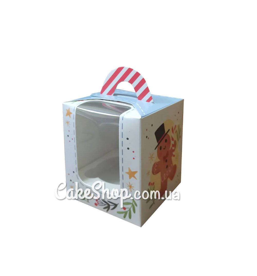 ⋗ Коробка для 1 кексу з ручкою Ялинки, 8,2х8,2х10см купити в Україні ➛ CakeShop.com.ua, фото