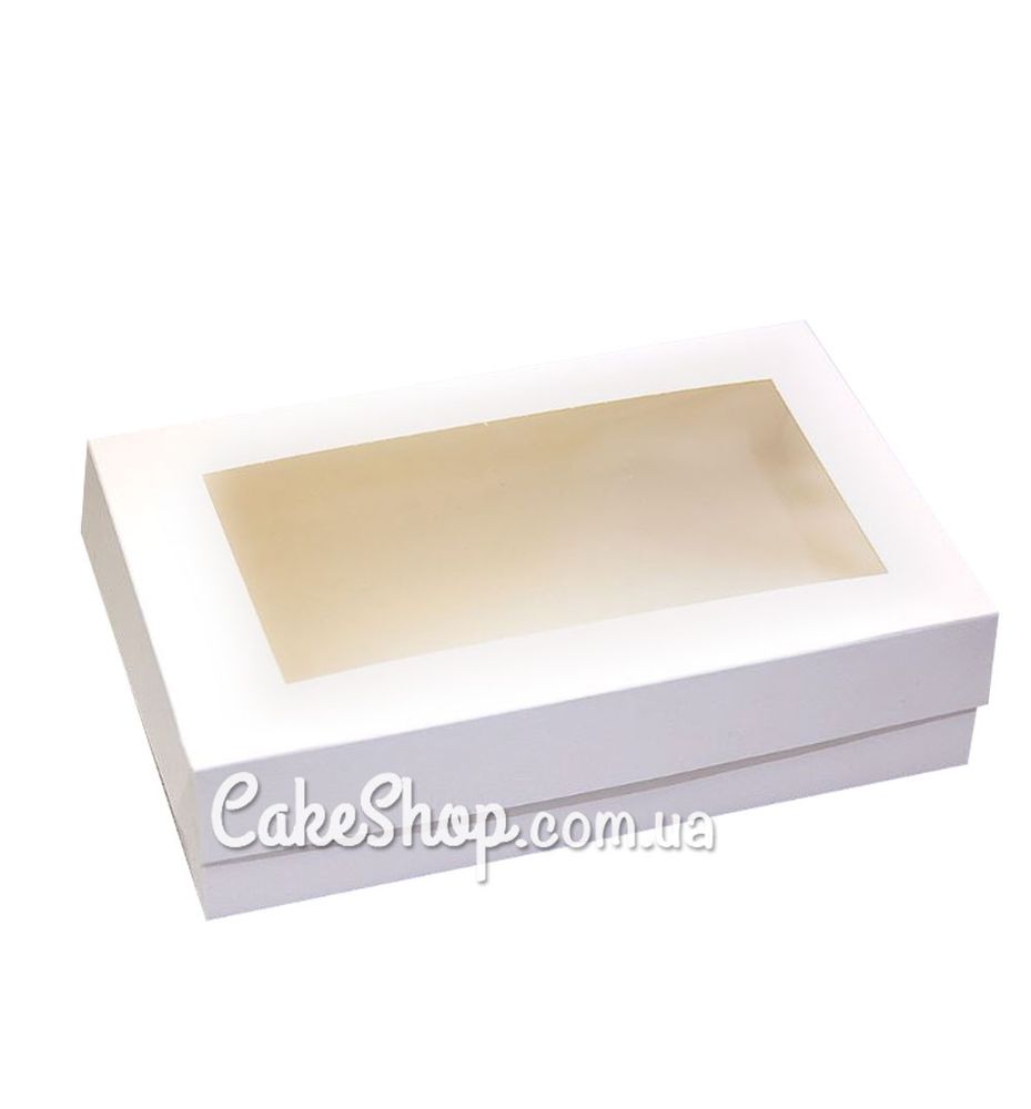 Коробка для эклер и пирожных с прозрачным окном Белая, 23х15х6 см - фото