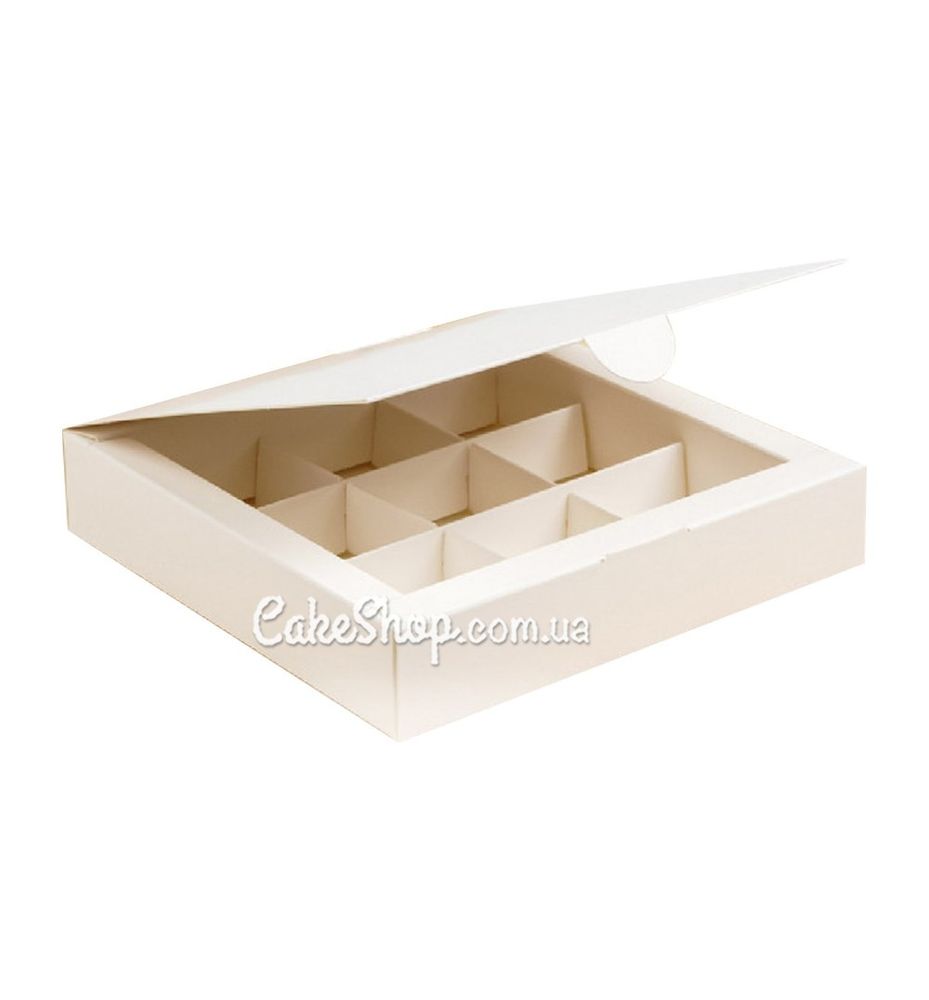 Коробка на 9 цукерок без вікна Біла, 15х15х3 см - фото