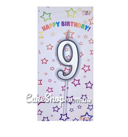 ⋗ Тортова свічка цифра Металізована срібло - 9 купити в Україні ➛ CakeShop.com.ua, фото