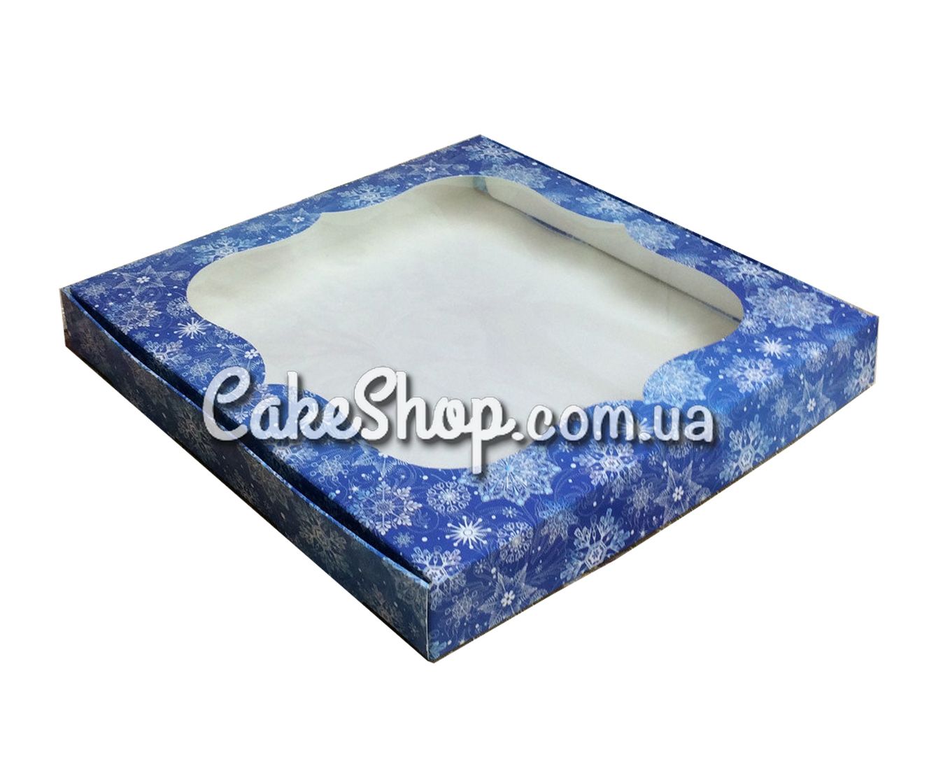 ⋗ Коробка для пряників Сніжинка синя, 15х15х3 см купити в Україні ➛ CakeShop.com.ua, фото