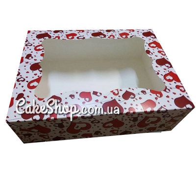 ⋗ Коробка з прозорим вікном Принт серця, 33х25,5х11 см купити в Україні ➛ CakeShop.com.ua, фото