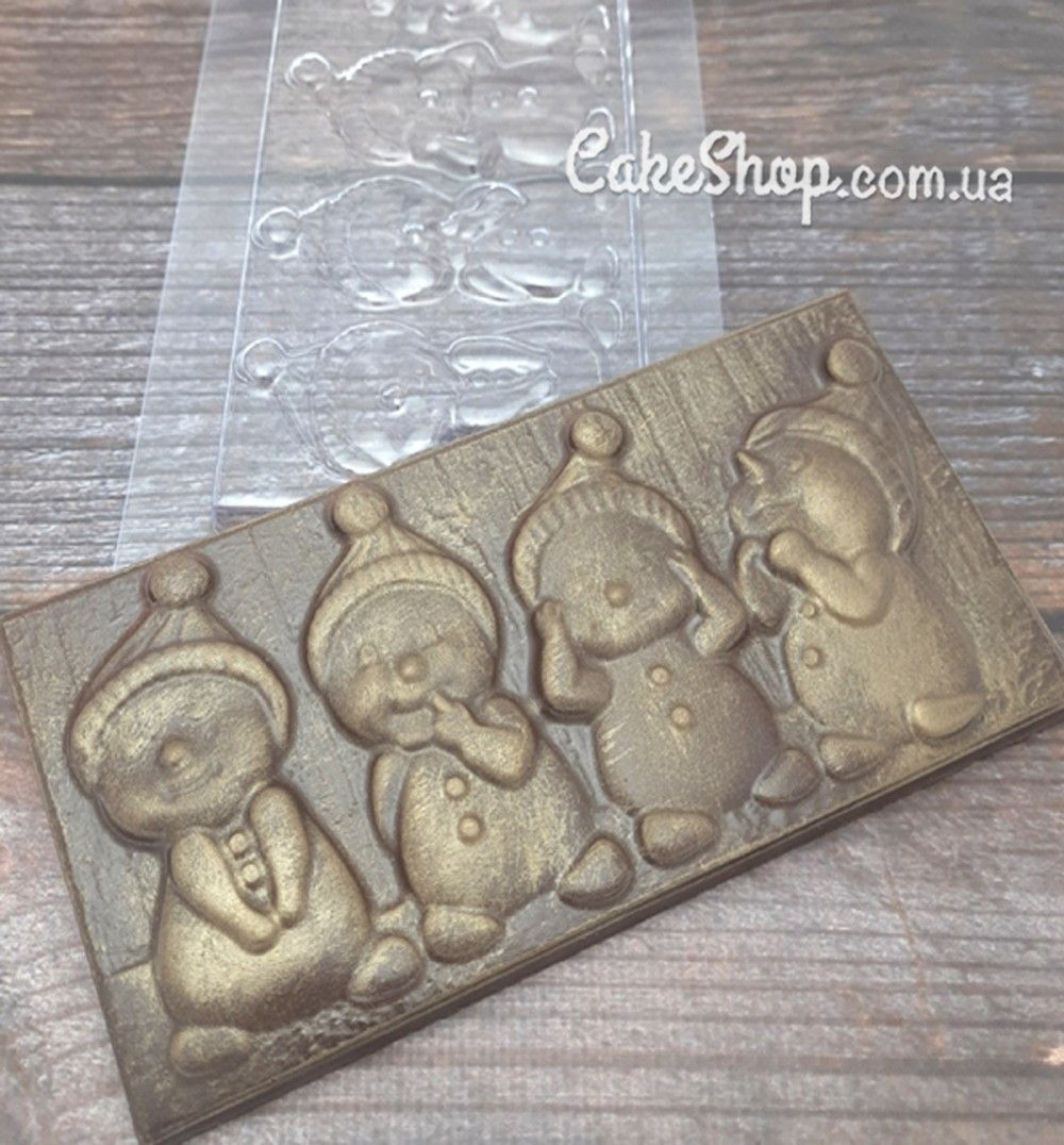 ⋗ Пластиковая форма для шоколада плитка Снеговички купить в Украине ➛ CakeShop.com.ua, фото