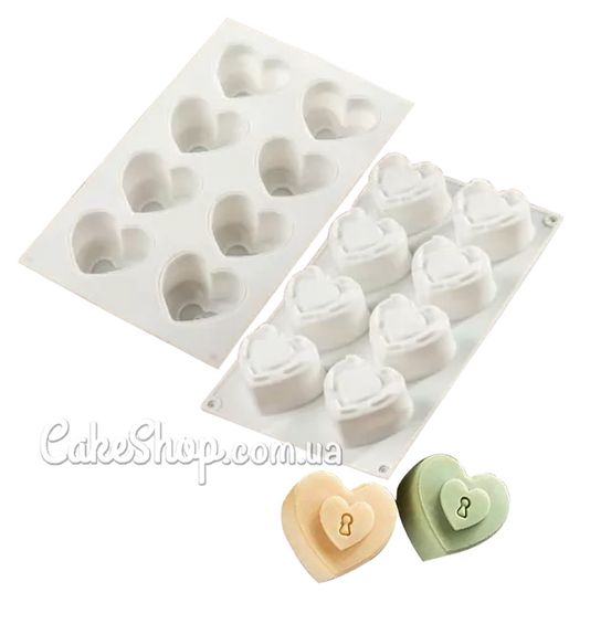 ⋗ Силіконова форма для євродесертів Серця з ключиком купити в Україні ➛ CakeShop.com.ua, фото