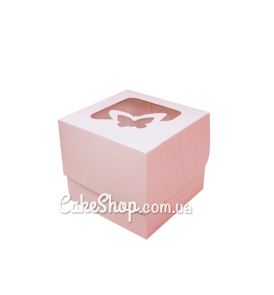 Коробка для 1 кекса с бабочкой Пудра, 10х10х9 см - фото