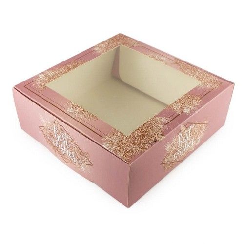 ⋗ Коробка для зефіру з вікном Best wishes рожева, 20х20х7 см купити в Україні ➛ CakeShop.com.ua, фото