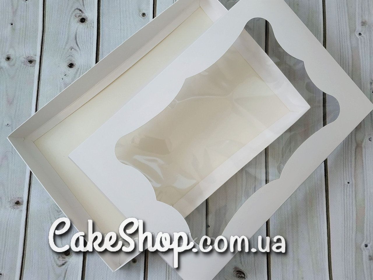 ⋗ Коробка для пряників прямокутна з фігурним вікном Біла, 30х20х3 см купити в Україні ➛ CakeShop.com.ua, фото