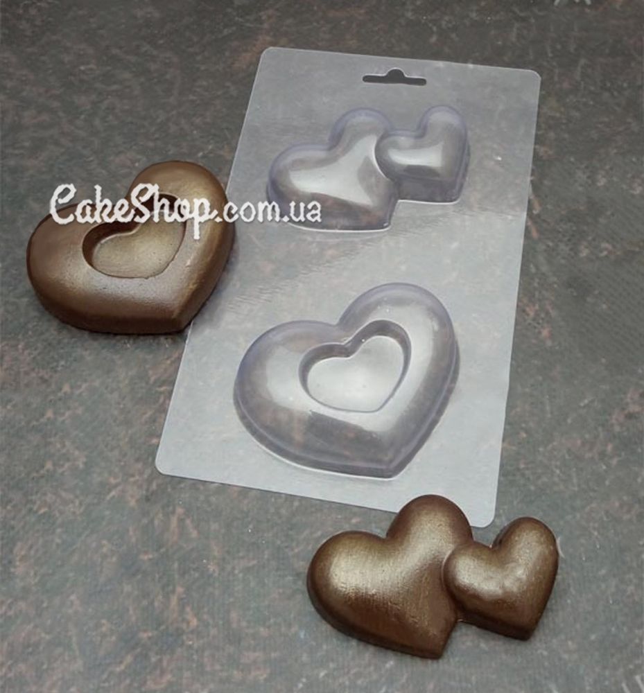 Пластикова форма для шоколаду Сердечки - два кольори - фото