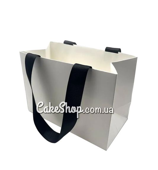 ⋗ Пакет паперовий з атласними ручками Білий, 20х14х10 см купити в Україні ➛ CakeShop.com.ua, фото