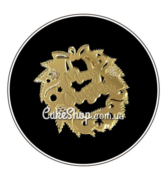 ⋗ Акриловый топпер Lion венок Merry Christmas золото, 5 см купить в Украине ➛ CakeShop.com.ua, фото