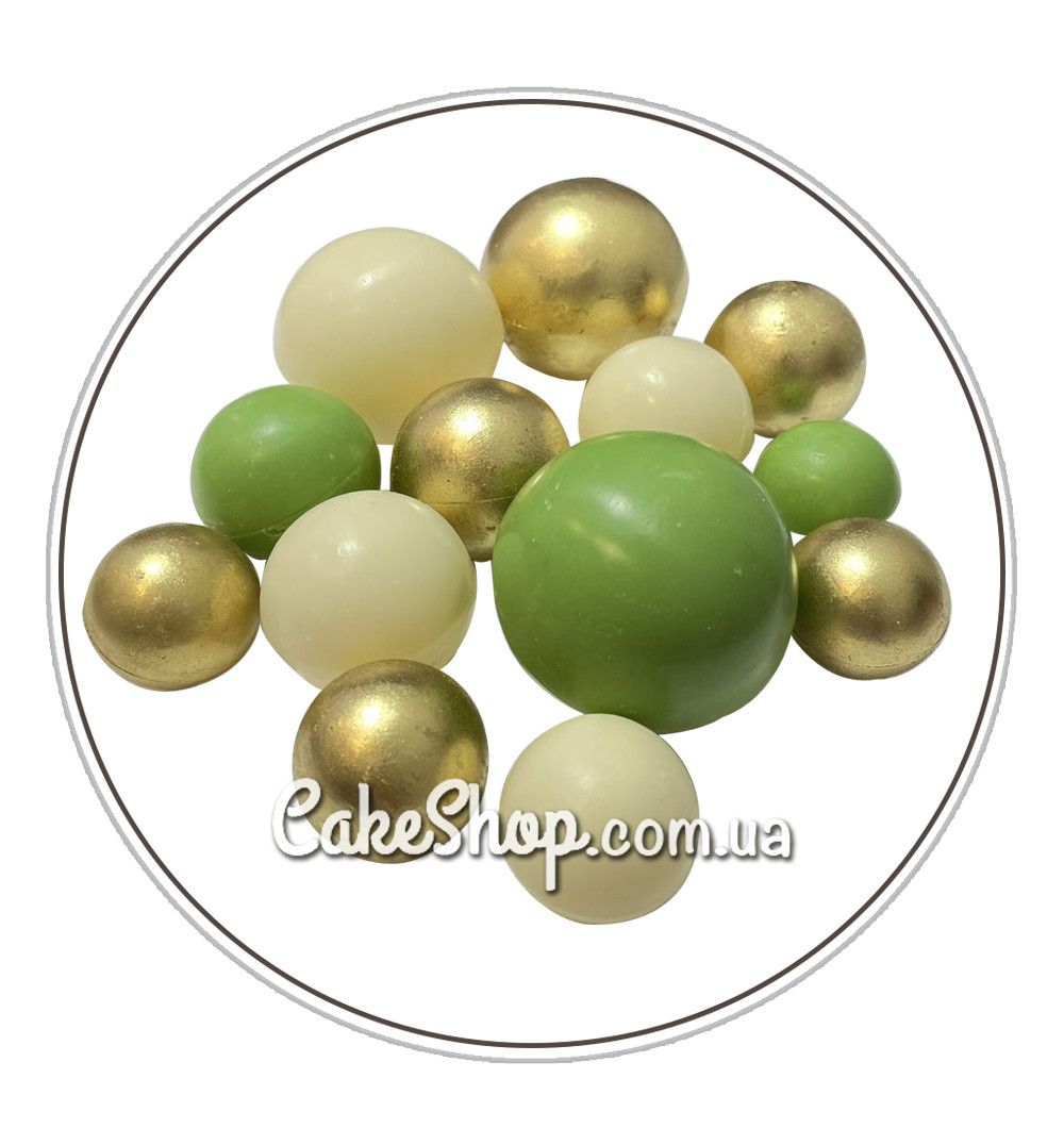 ⋗ Сфера шоколадна ДімК Оливка-біла-золота купити в Україні ➛ CakeShop.com.ua, фото