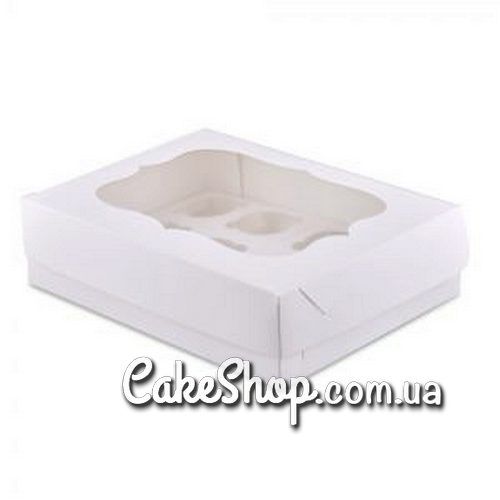 Коробка на 12 кексов с фигурным окном Белая, 34х25х9 см - фото