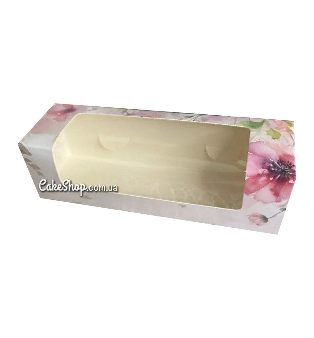 ⋗ Коробка для макаронс з вікном Акварельні квіти, 20х6х6 см купити в Україні ➛ CakeShop.com.ua, фото