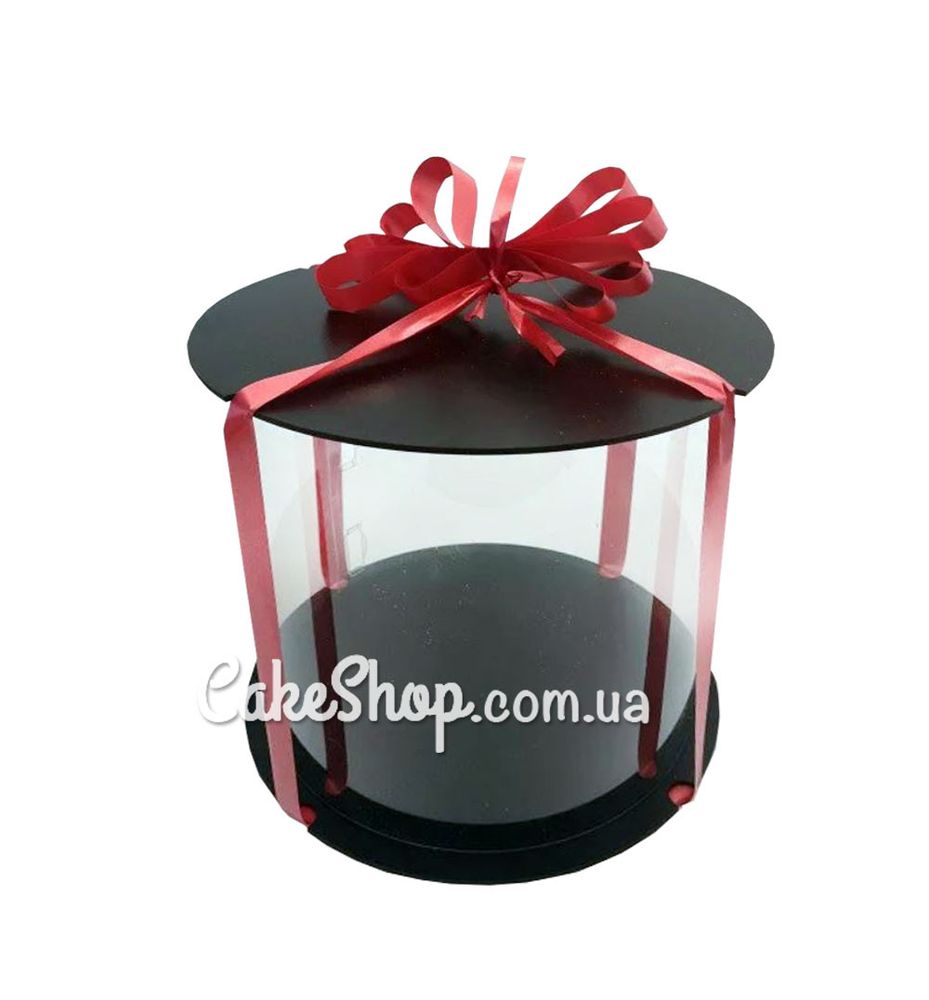 Коробка для торта Тубус прозора з чорного ДВП, d-30, h-25 см - фото