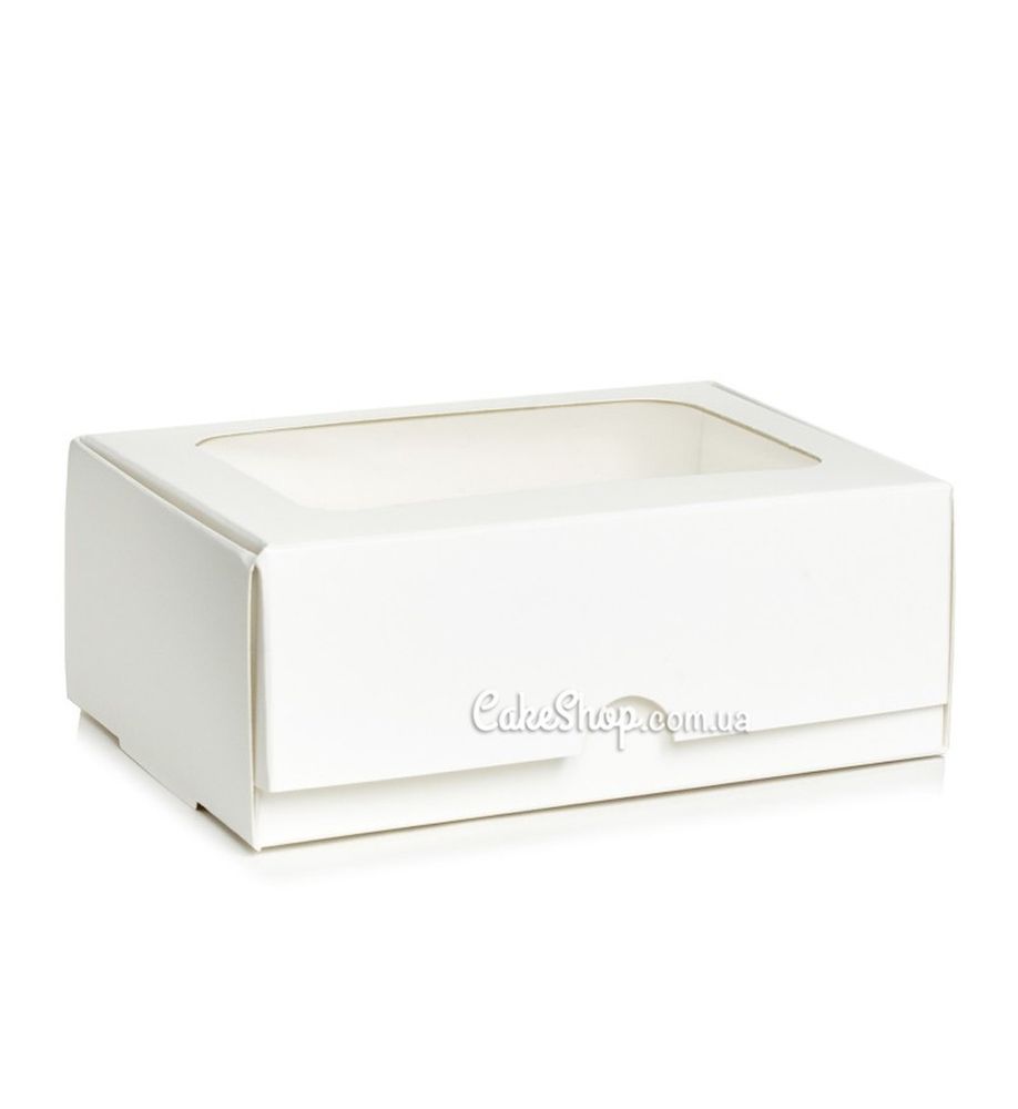 Коробка на 8 макаронс з прозорим вікном Біла, 14х10х5,5 см - фото