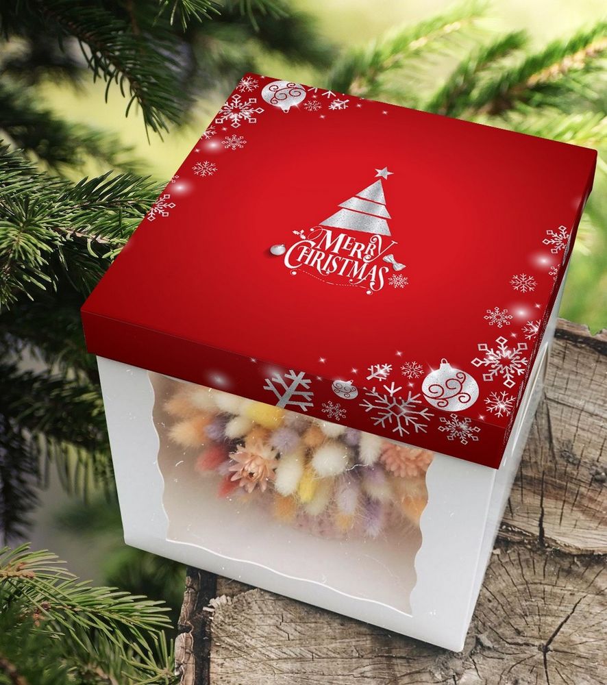 Коробка для торта с Новогодней крышкой и окошком, 20х20х20 см - фото