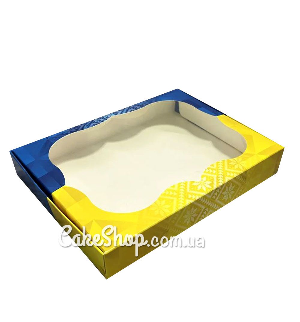 ⋗ Коробка для пряників з фігурним вікном Синьо-жовта, 15х20х3 см купити в Україні ➛ CakeShop.com.ua, фото