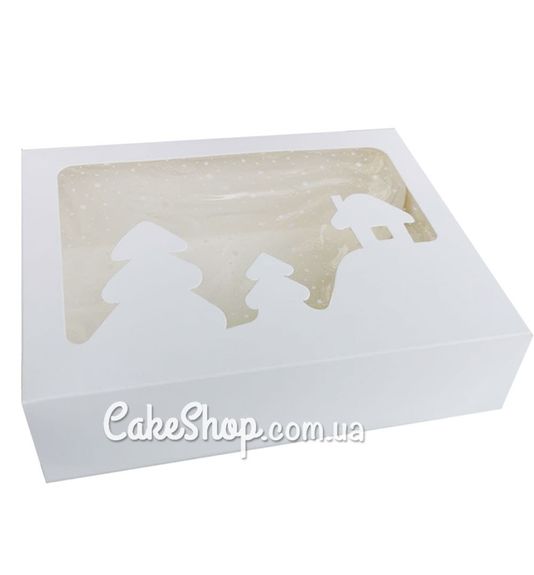 ⋗ Коробка для еклерів, зефіру з будиночком Біла, 25х17х6 см купити в Україні ➛ CakeShop.com.ua, фото