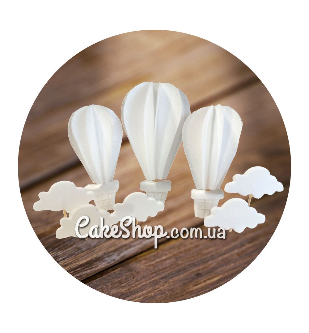 ⋗ Вафельний декор Повітряні кулі з хмаринками Білі ТМ Іриска купити в Україні ➛ CakeShop.com.ua, фото