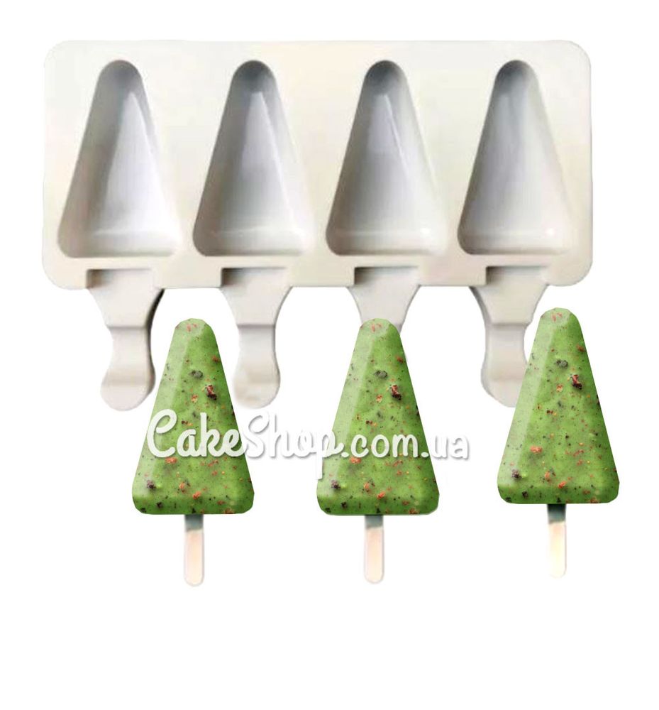 Силиконовая форма для евродесертов Мороженое Треугольник (елка) мини 4 шт - фото