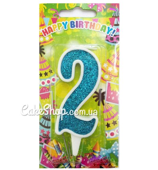 ⋗ Тортовая свеча цифра Классика аквамарин - 2 купить в Украине ➛ CakeShop.com.ua, фото