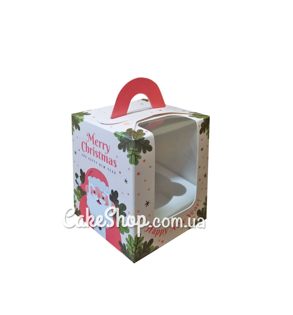 ⋗ Коробка для 1 кекса с ручкой Санта, 8,2х8,2х10см купить в Украине ➛ CakeShop.com.ua, фото
