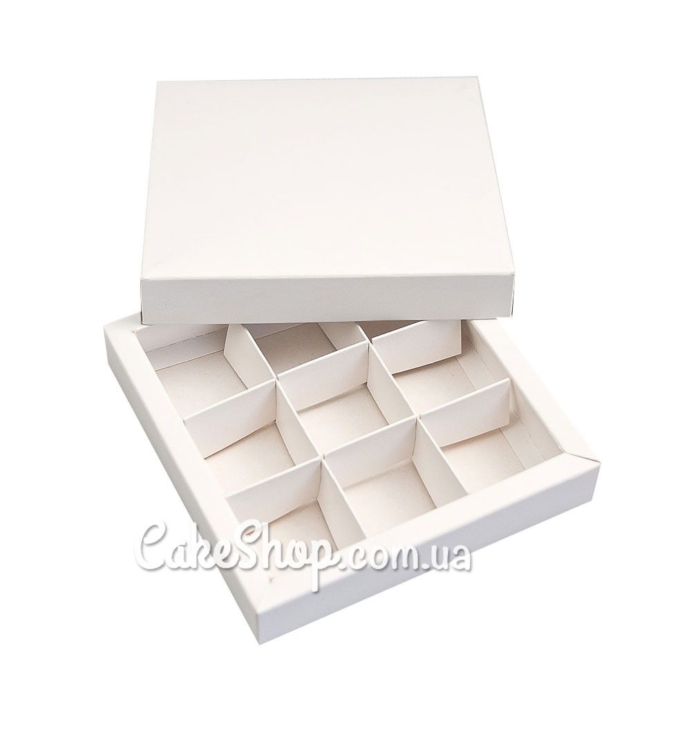 ⋗ Коробка на 9 конфет с крышкой Белая, 14,5х14,5х2,9 см купить в Украине ➛ CakeShop.com.ua, фото