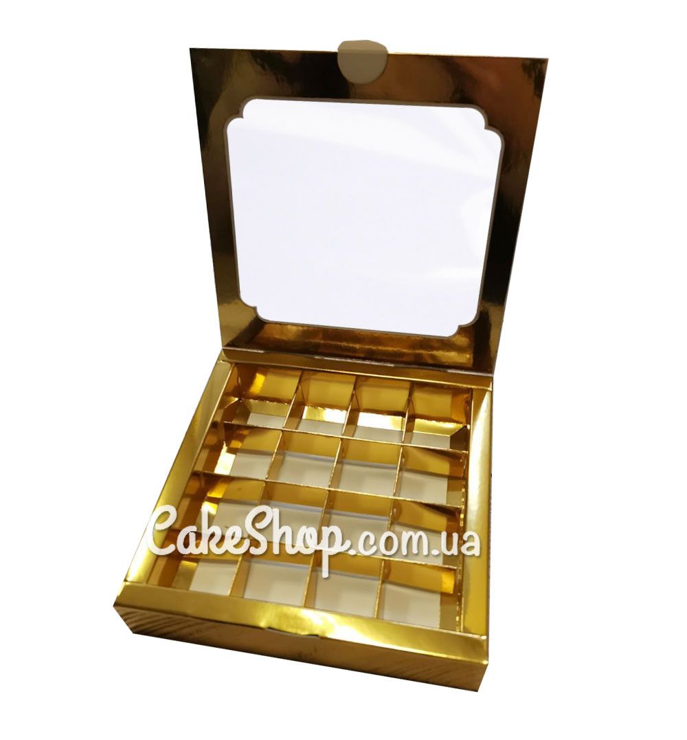 ⋗ Коробка на 16 конфет с окном Золото, 18,5х18,5х3 см купить в Украине ➛ CakeShop.com.ua, фото