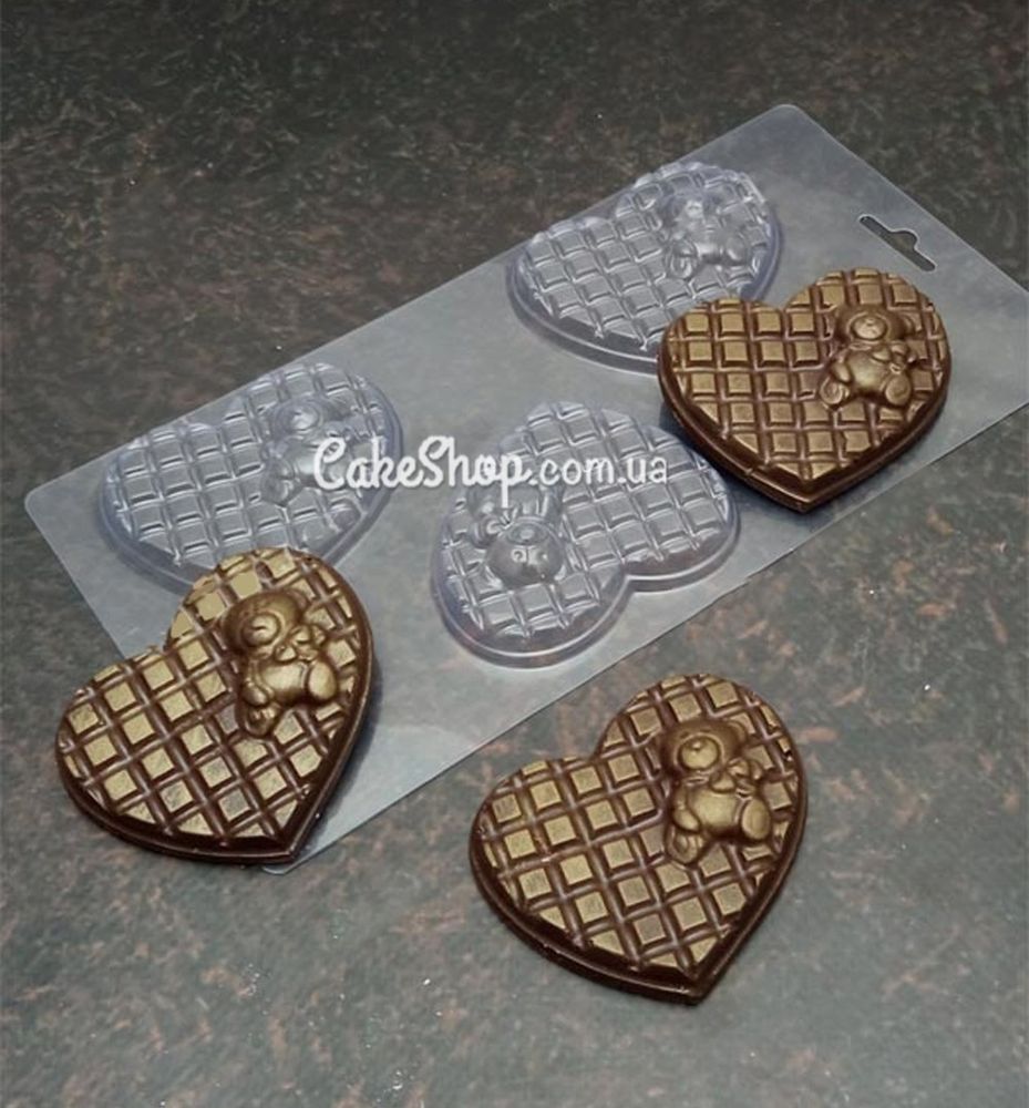 Пластиковая форма для шоколада Сердце с мишкой - фото