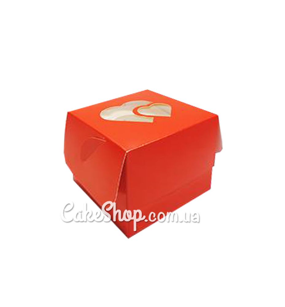 Коробка для 1 кекса с сердцем Красная, 10х10х9 см - фото