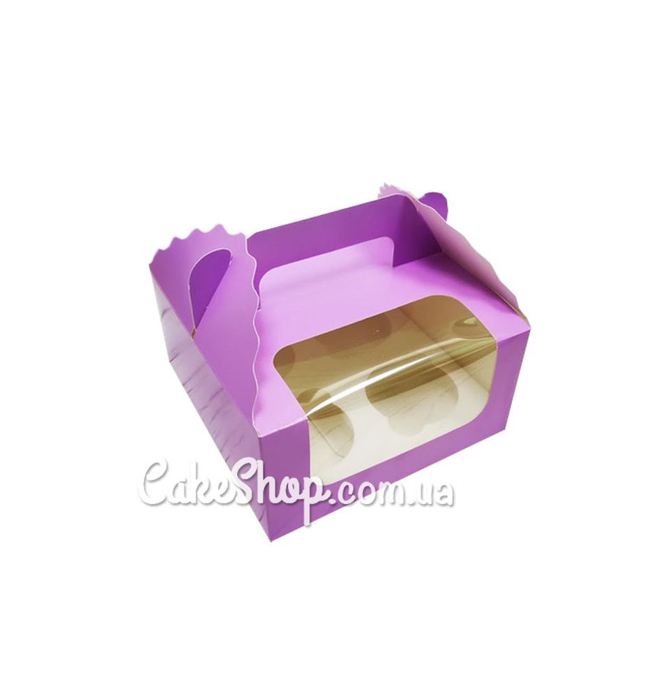 Коробка на 4 кекса с ручкой Лавандовая, 17х17х8,5 см - фото