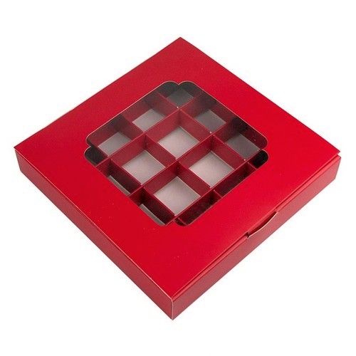 ⋗ Коробка на 16 цукерок з вікном Червона, 18,5х18,5 х 3 см купити в Україні ➛ CakeShop.com.ua, фото