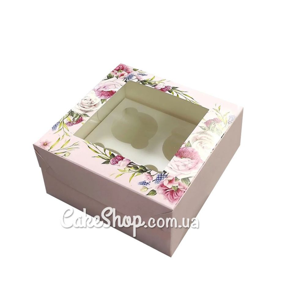 Коробка на 4 кекса Весенняя, 17х17х9 см - фото