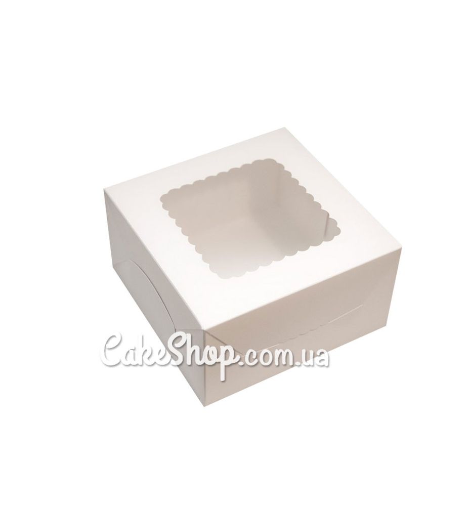Коробка для зефіру, тістечок з ажурним вікном Біла, 14х14х7 см - фото