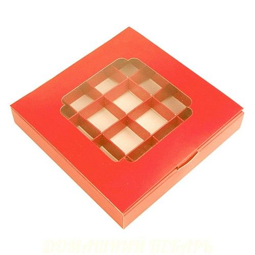 ⋗ Коробка на 16 конфет с окном Коралловая, 18,5х18,5 х 3 см купить в Украине ➛ CakeShop.com.ua, фото