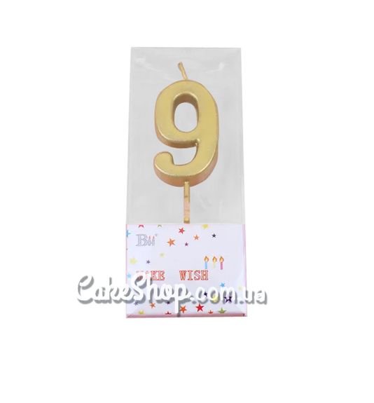 ⋗ Свічка цифра міні Золото - 9 купити в Україні ➛ CakeShop.com.ua, фото