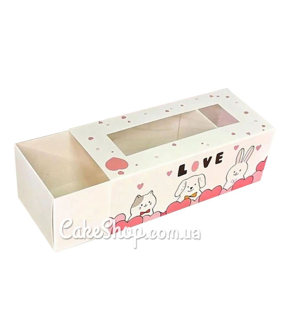 ⋗ Коробка для макаронс, цукерок, безе з прозорим вікном LOVE, 14х5х6 см купити в Україні ➛ CakeShop.com.ua, фото