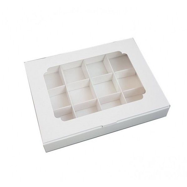 ⋗ Коробка на 12 конфет с окном Белая, 20х15,6х 3 см купить в Украине ➛ CakeShop.com.ua, фото