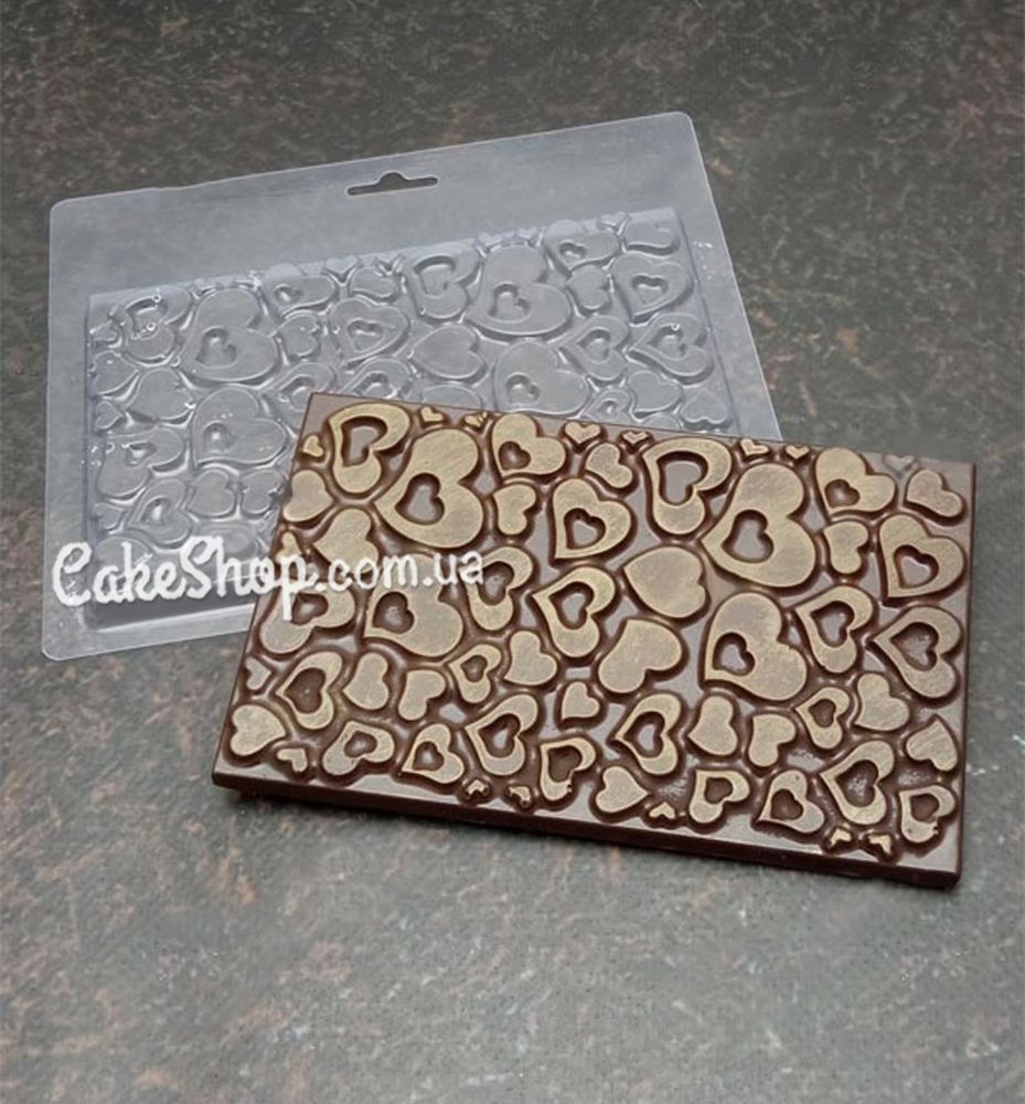 ⋗ Пластиковая форма для шоколада плитка Сердечки купить в Украине ➛ CakeShop.com.ua, фото міні