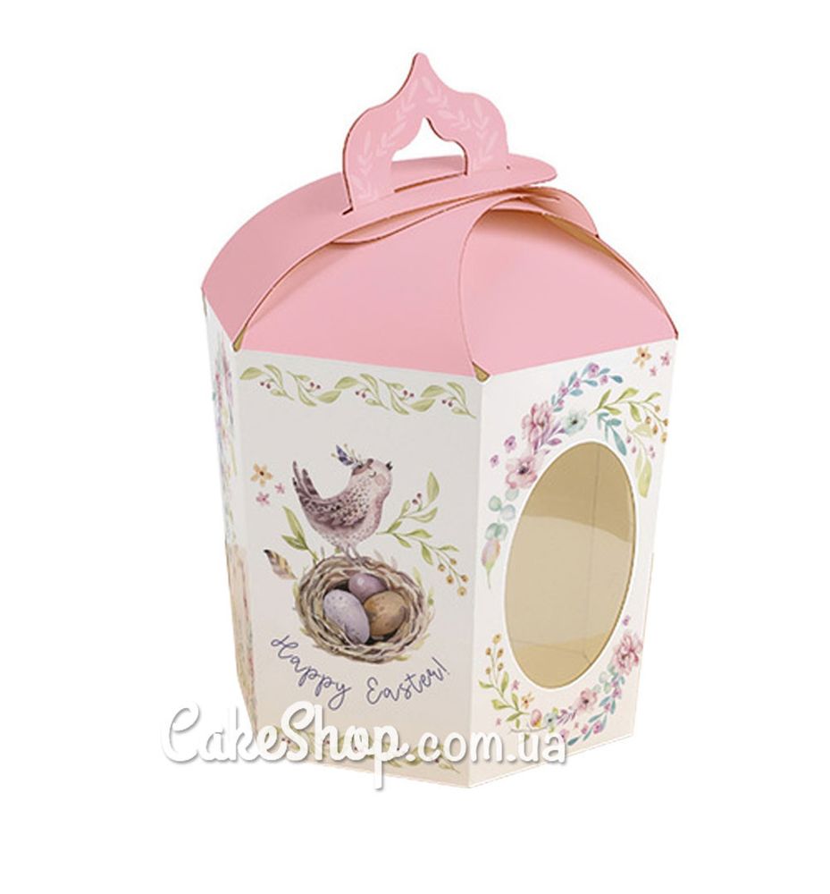 Коробка для пасхальных куличей 14,5х16,5х16 см, Птичка розовая - фото