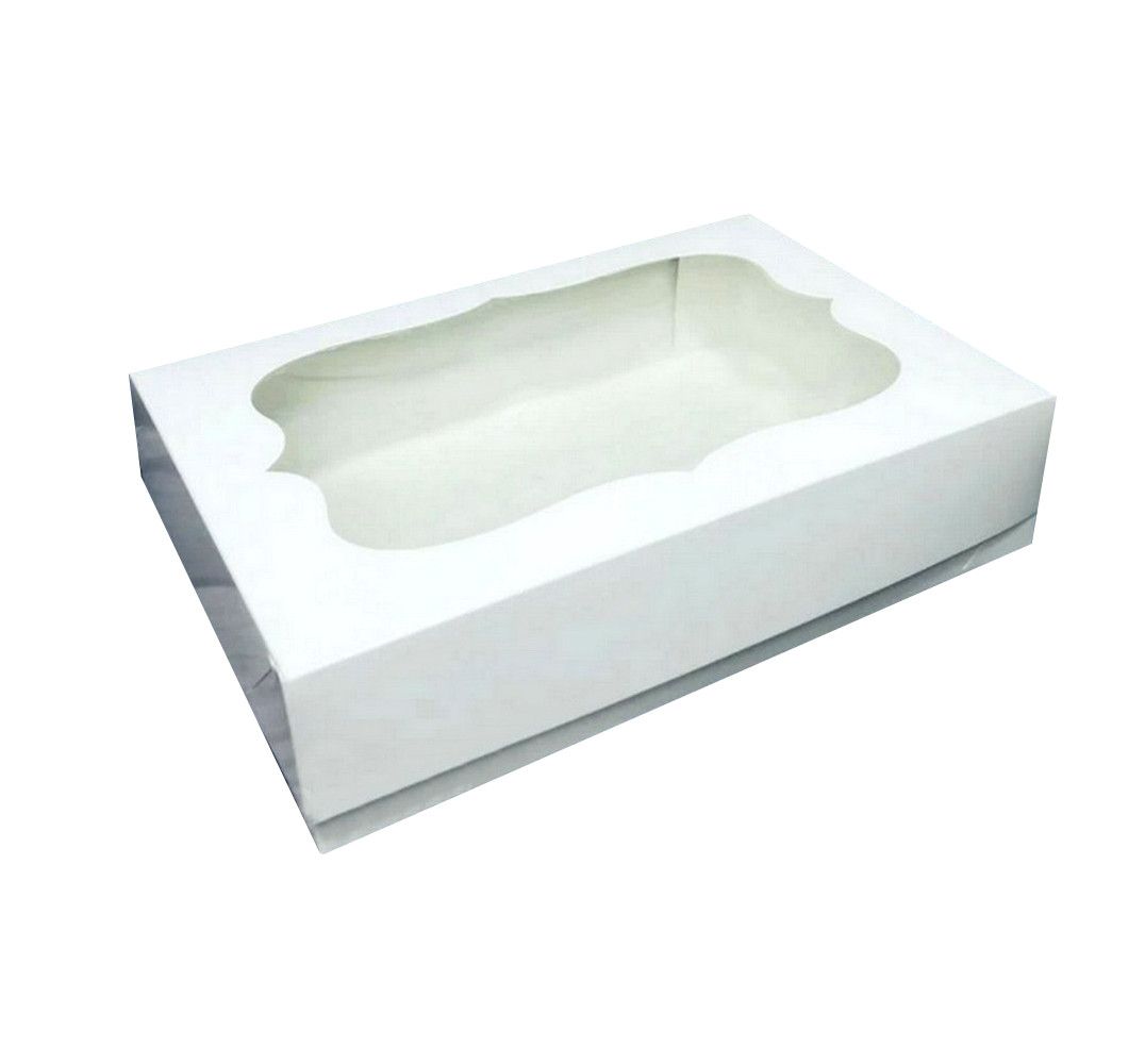 ⋗ Коробка для еклерів, зефіру з фігурним вікном Біла, 25х17х6 см купити в Україні ➛ CakeShop.com.ua, фото