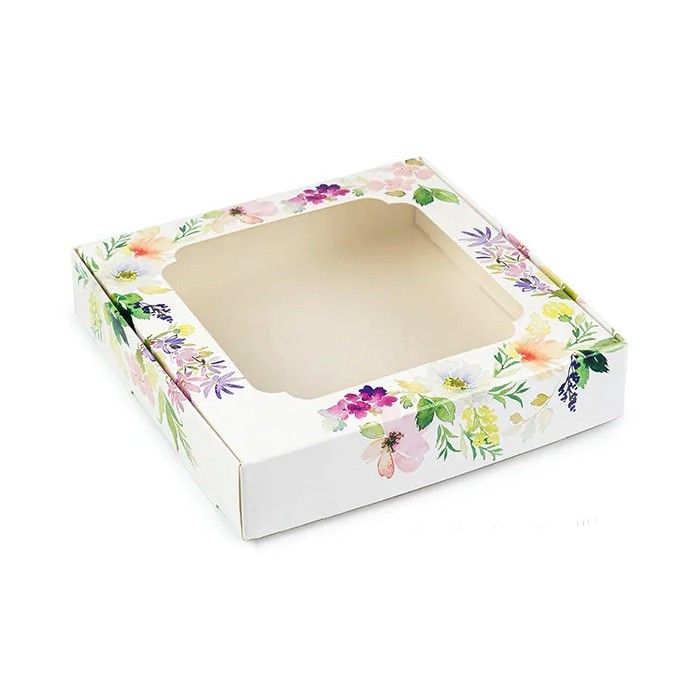 Коробка для пряников с окном Цветы, 15х15х3 см - фото