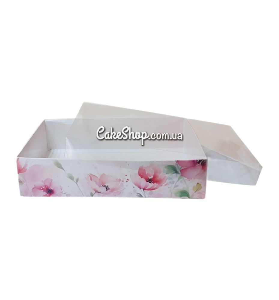 Коробка с прозрачной крышкой Акварельные цветы, 25х14х6 см - фото