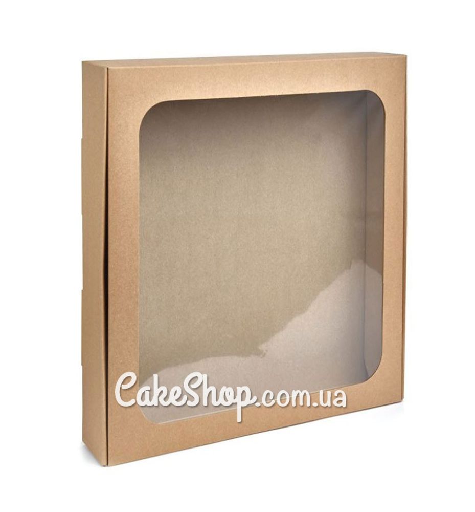 Коробка для макаронс, эклер, зефира с окошком Крафт, 20х24х5 см - фото