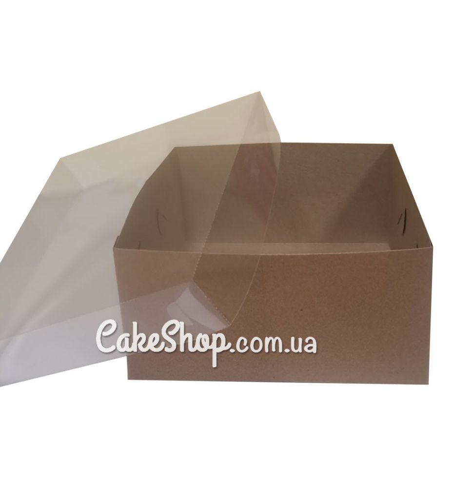 Коробка на 4 кекси з прозорою кришкою Крафт, 16х16х8 см - фото